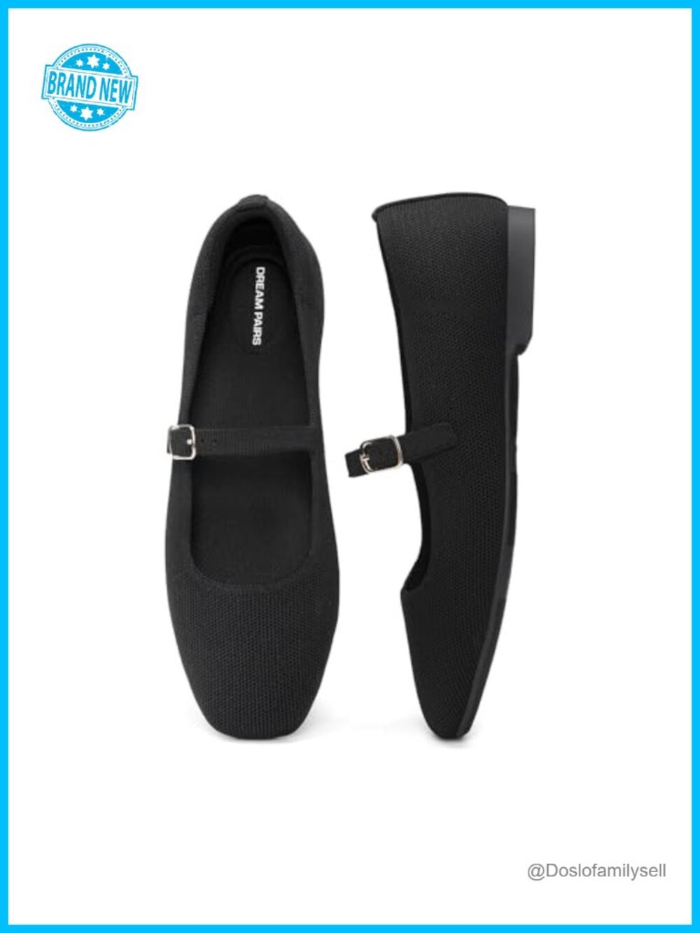 Women's Mary Jane Square Toe Ballet Flats Knit Cushioned Slip-On Comfort